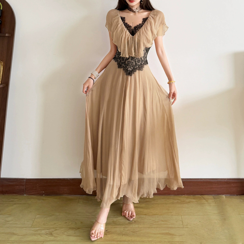 Zara Summer Lace Patchwork Irregular Ruffle Dress